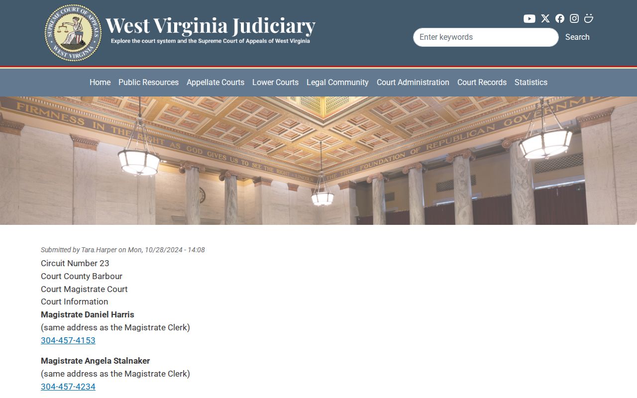 Belington court docket route to Barbour Magistrate Court